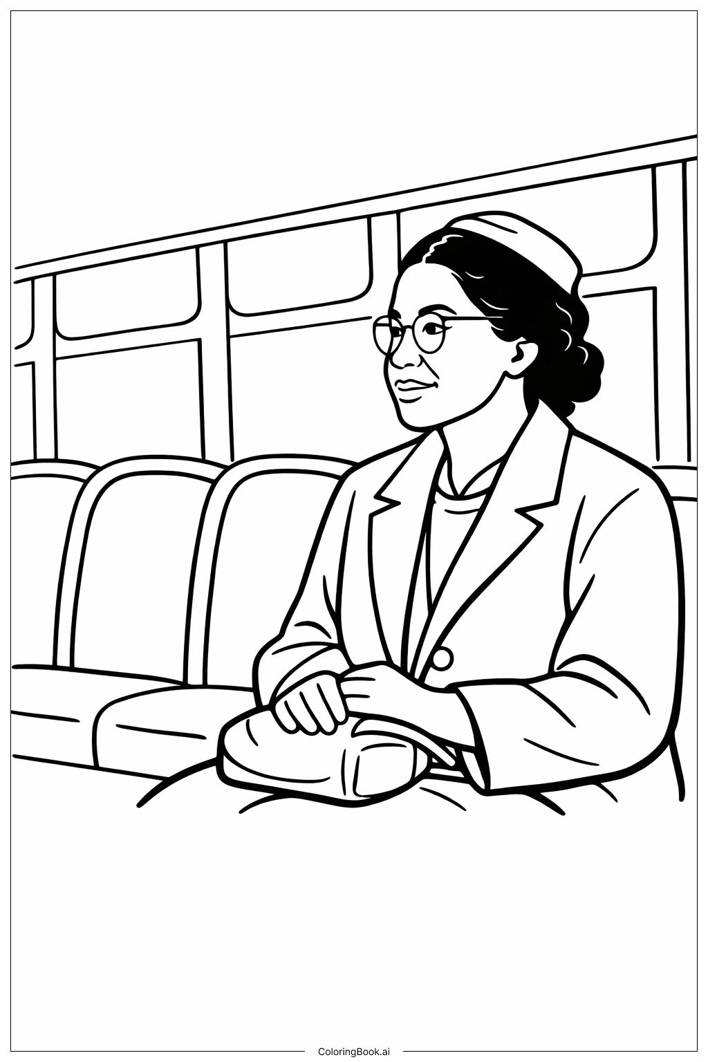  公交车上的罗莎·帕克斯填色页 