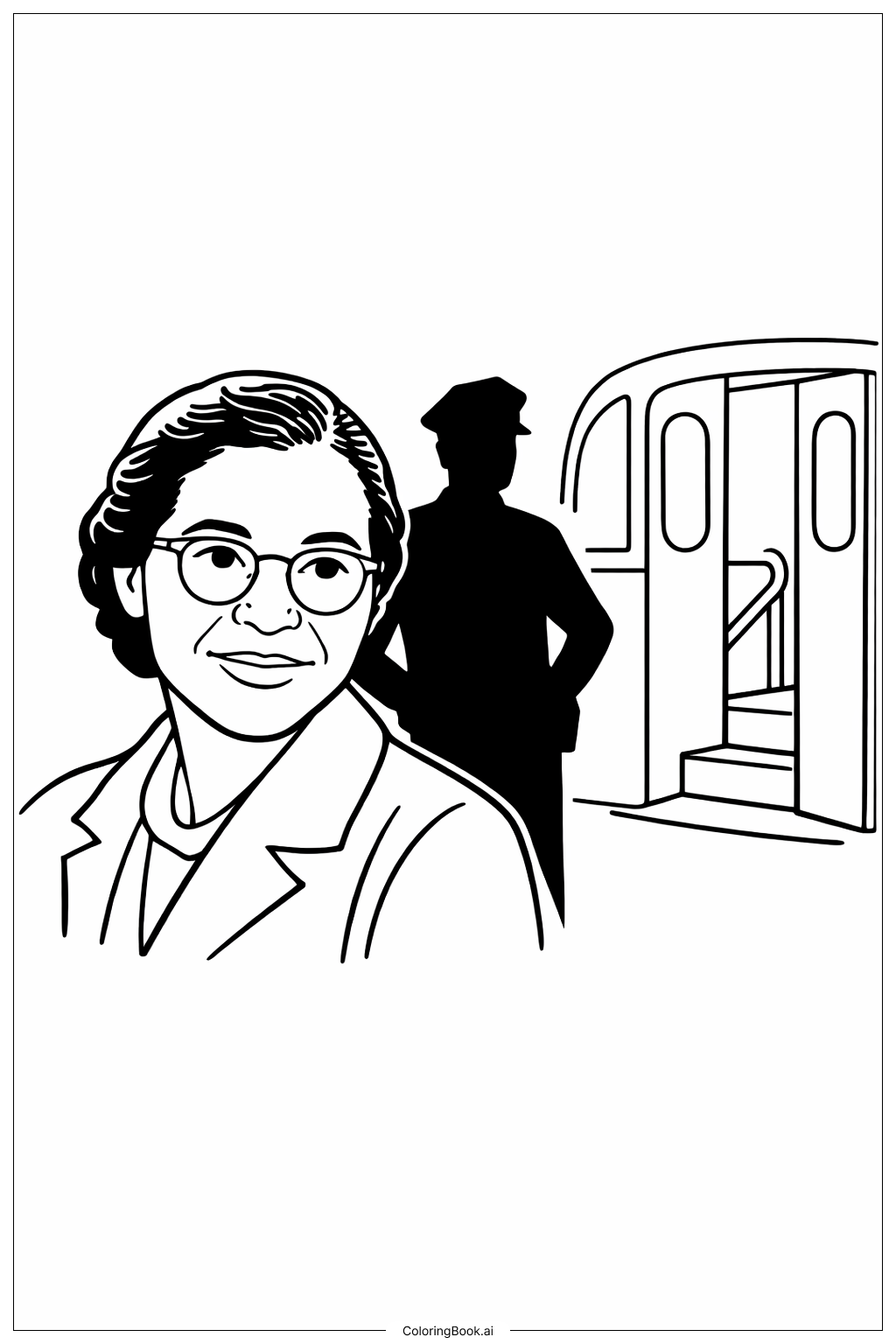  罗莎·帕克斯与警察剪影填色页 