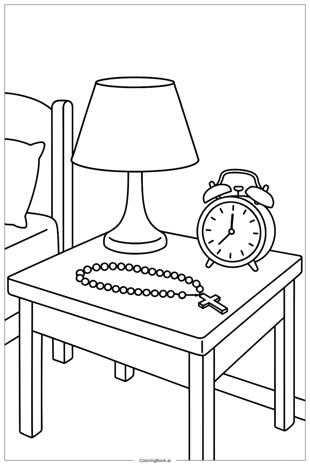 침대 곁의 묵주 색칠공부 페이지