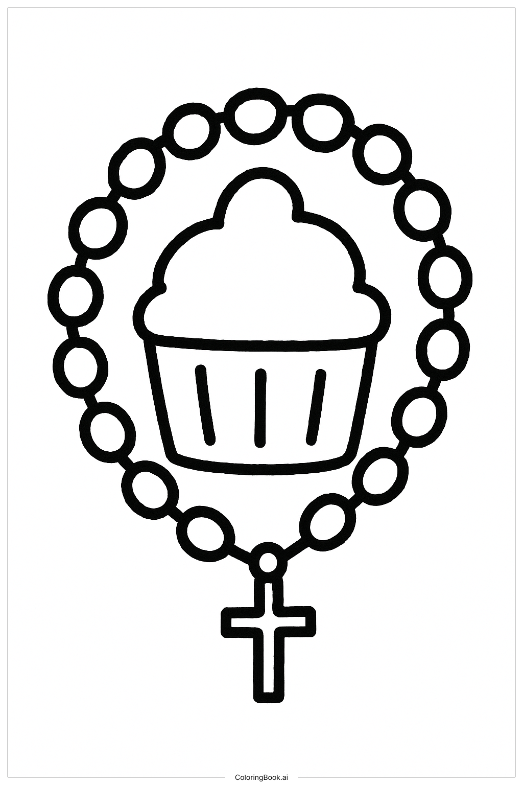 Rosenkranz-Cupcake-Schleife Ausmalseite