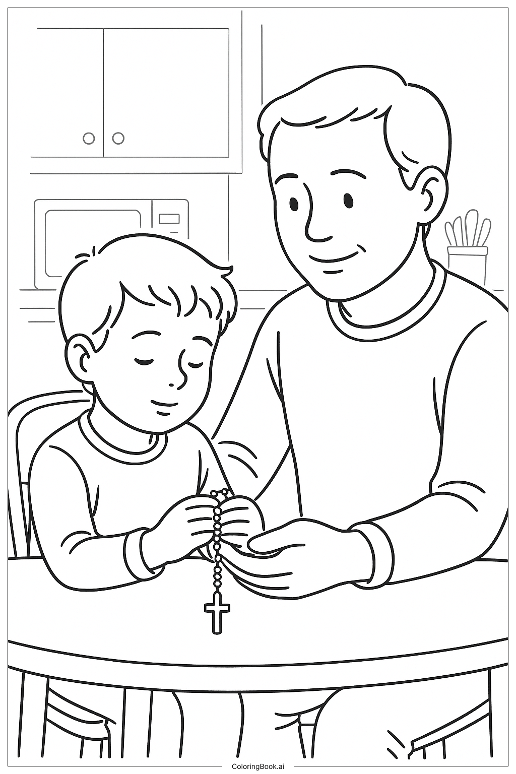 묵주 가족 순간 색칠공부 페이지