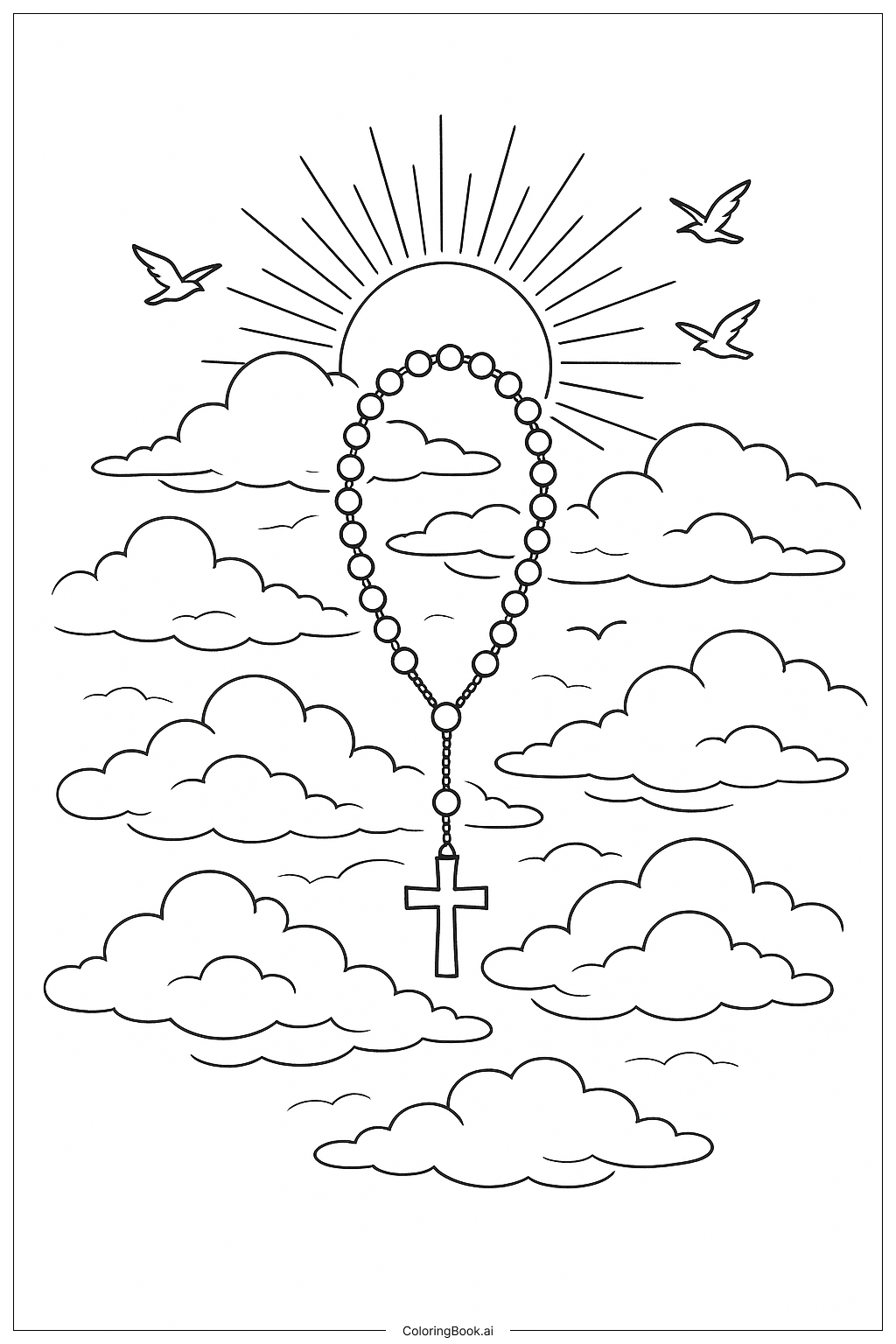  묵주 떠다니는 구름 색칠공부 페이지 