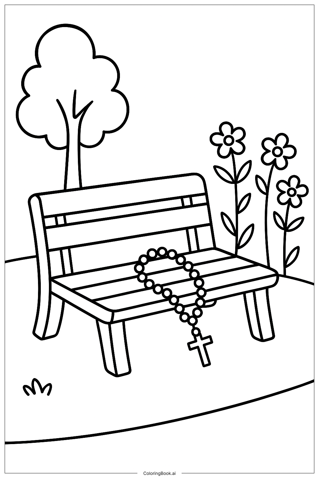  Página para colorir de Banco do Jardim do Rosário 