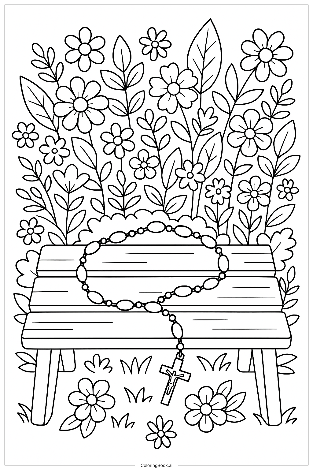 玫瑰園景色著色頁