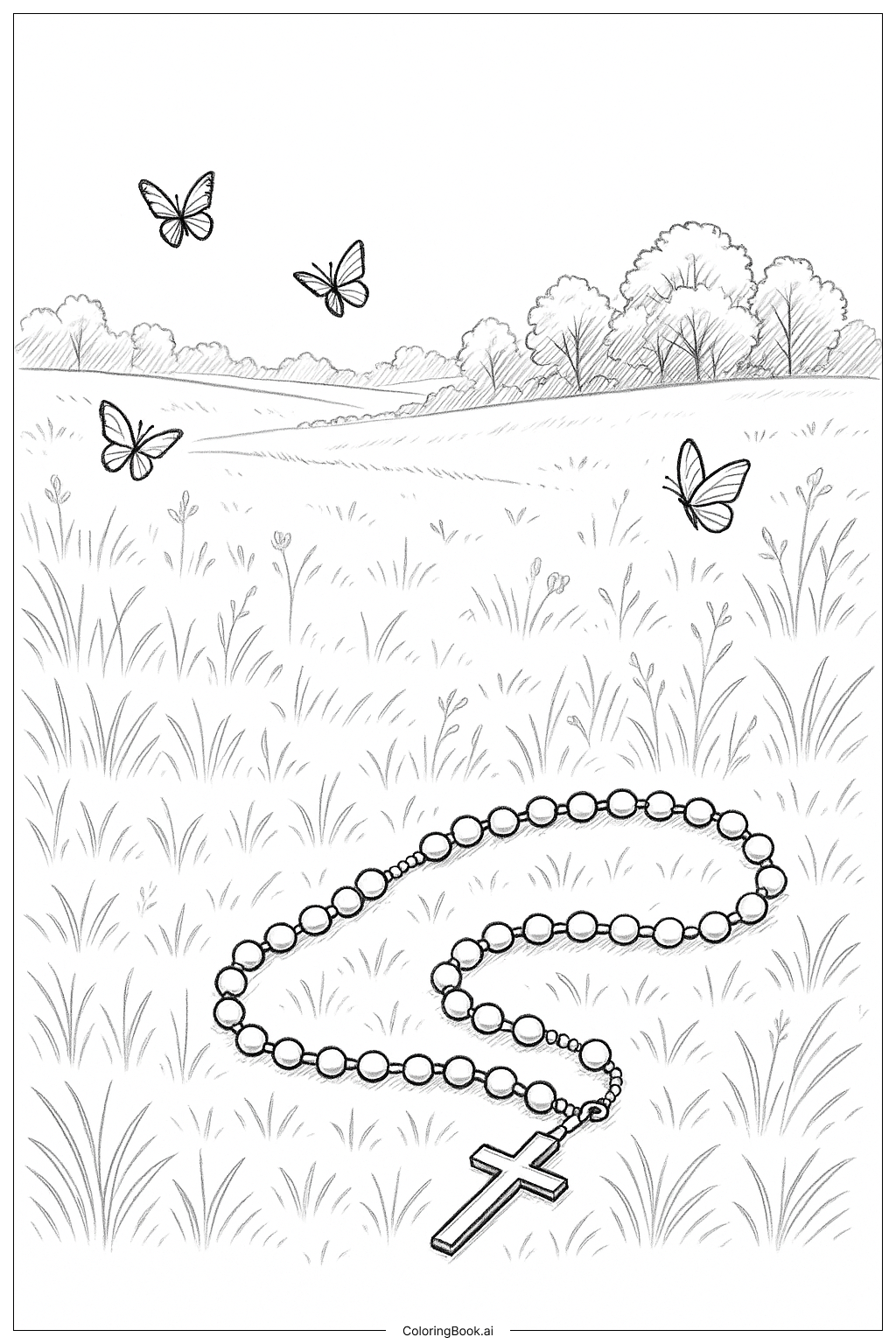 ロザリオ草原の風景の塗り絵ページ