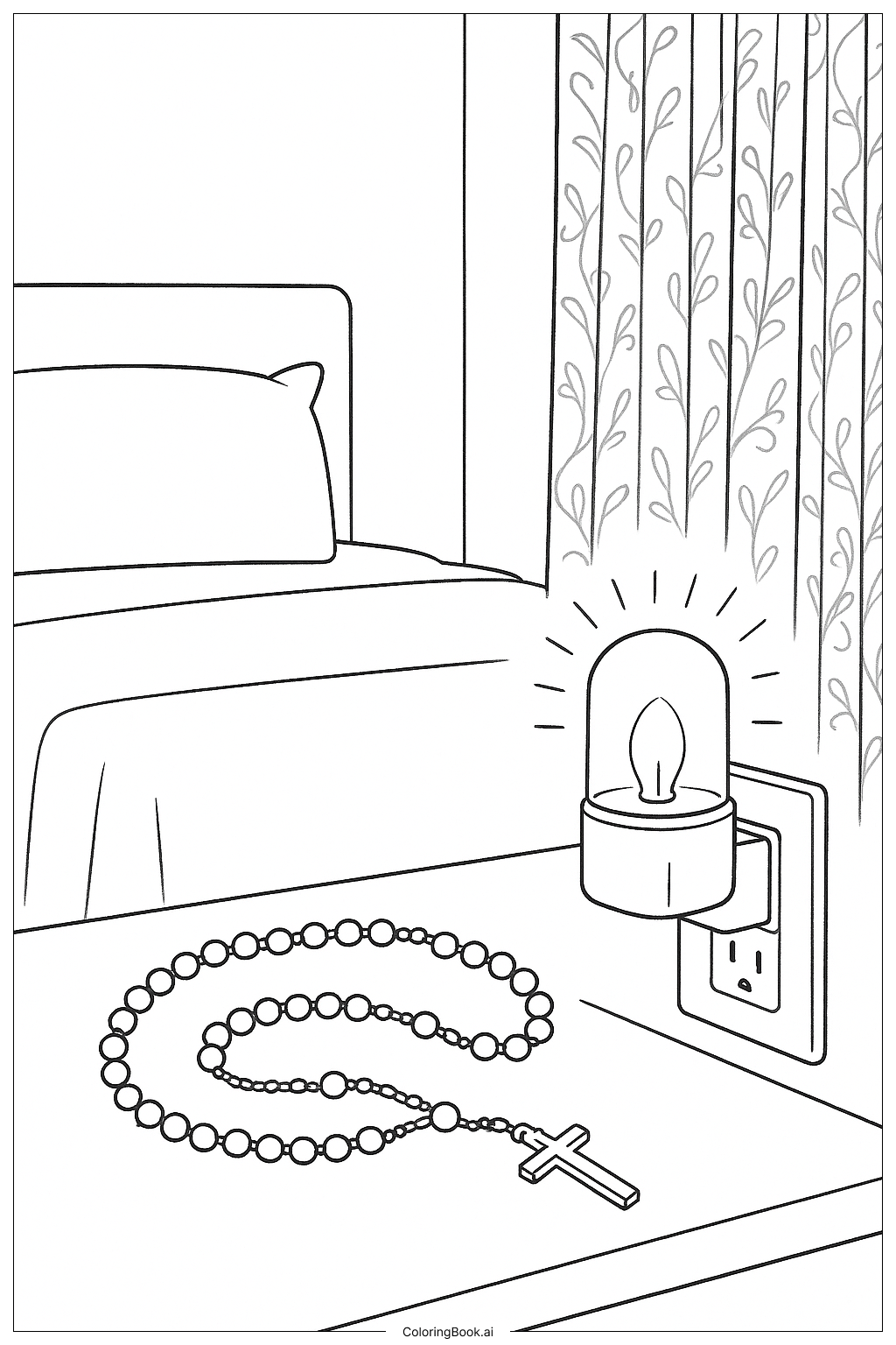 Page de coloriage Scène de veilleuse chapelet