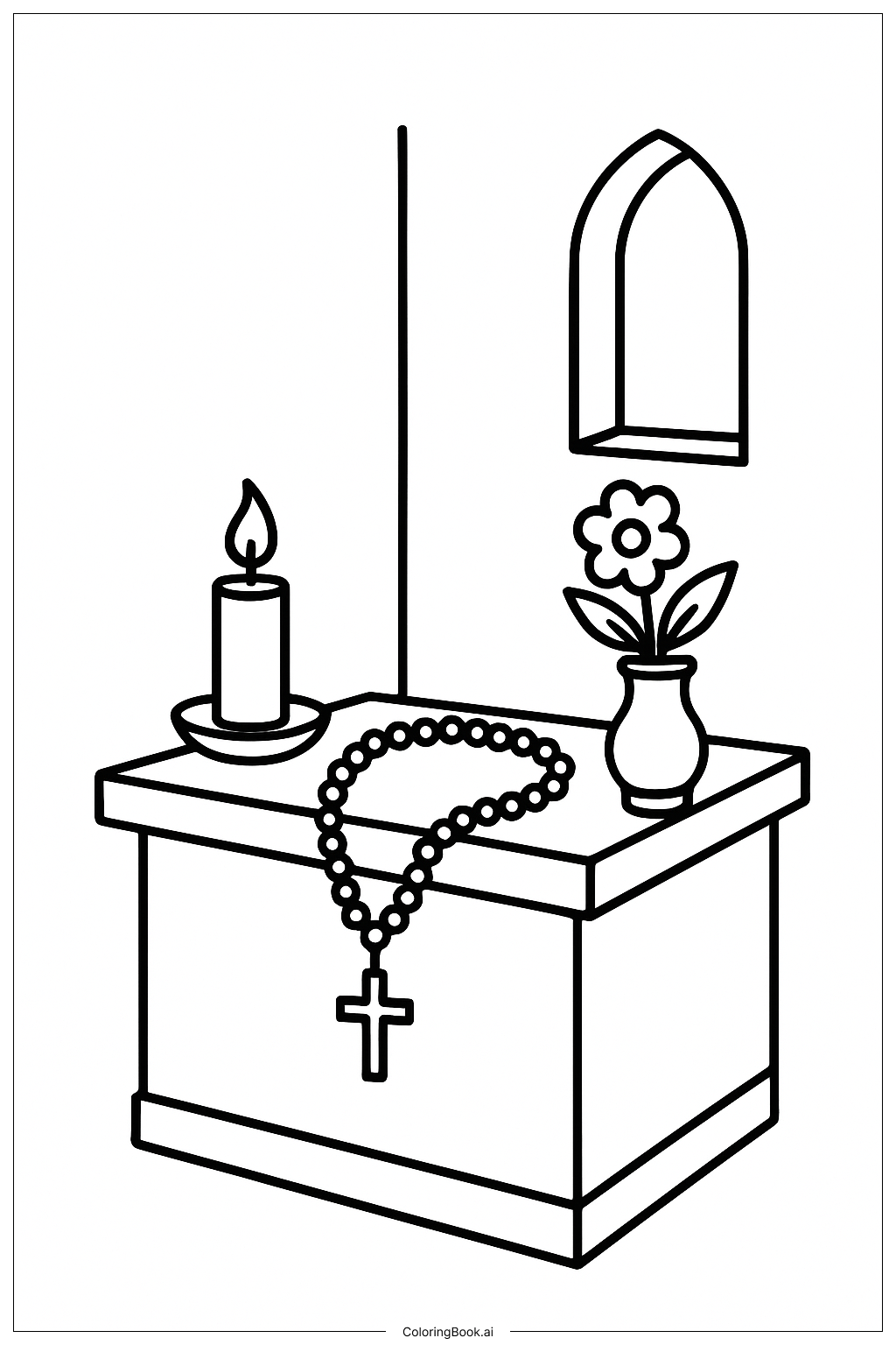  Página para colorir de Terço no Altar 