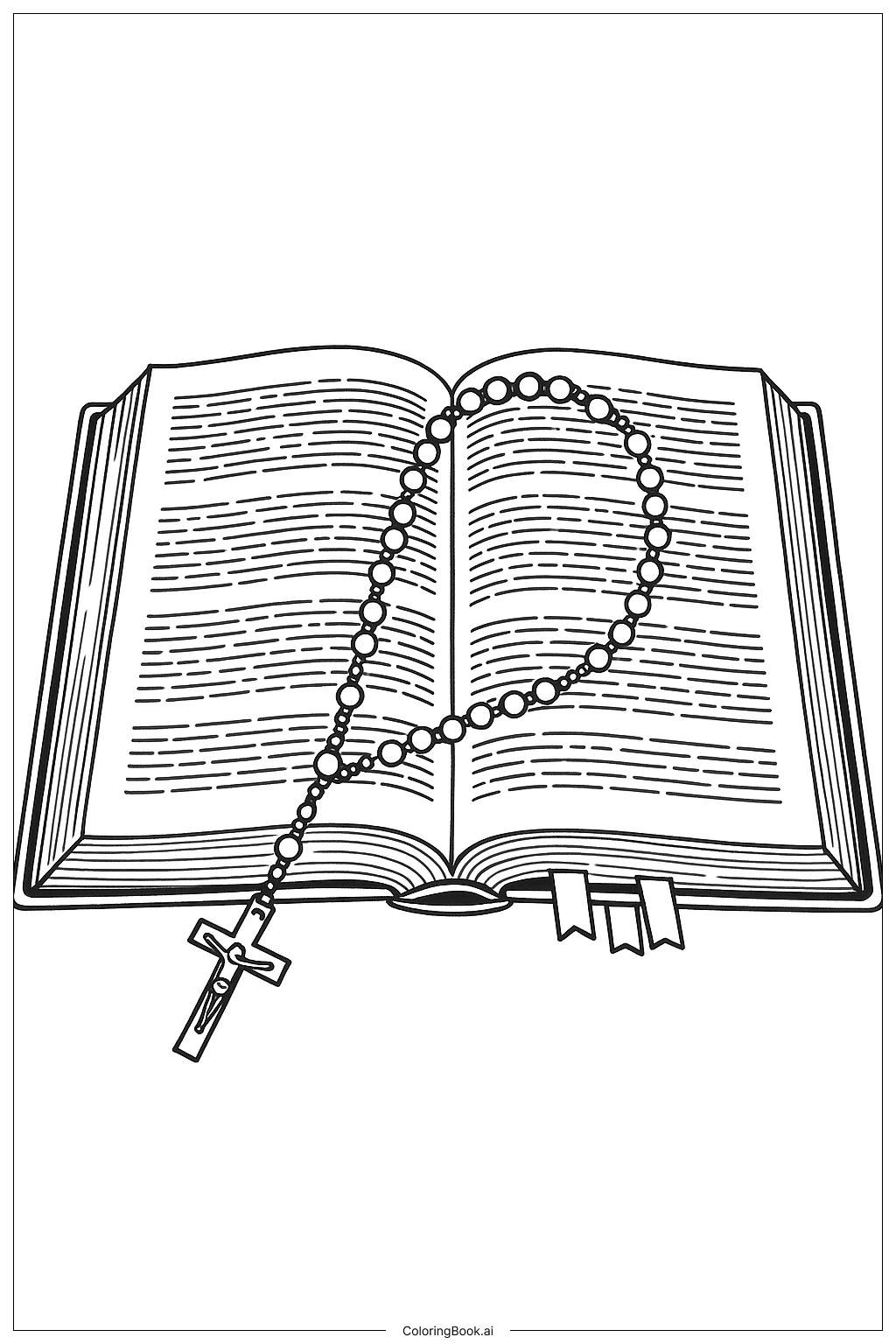  Página para colorear de Rosario sobre la Biblia abierta 