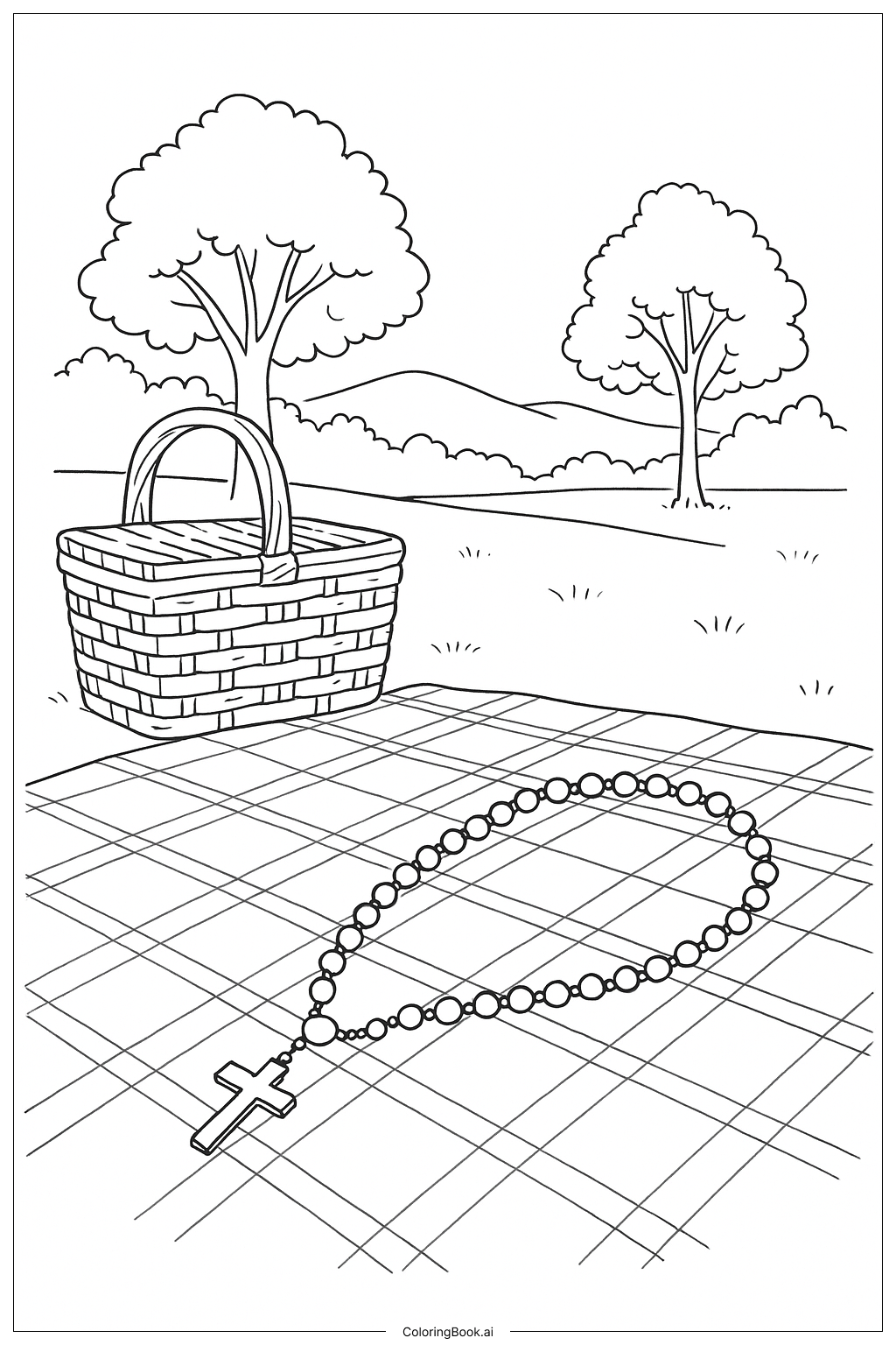  Página para colorear de Rosario sobre la manta de picnic 