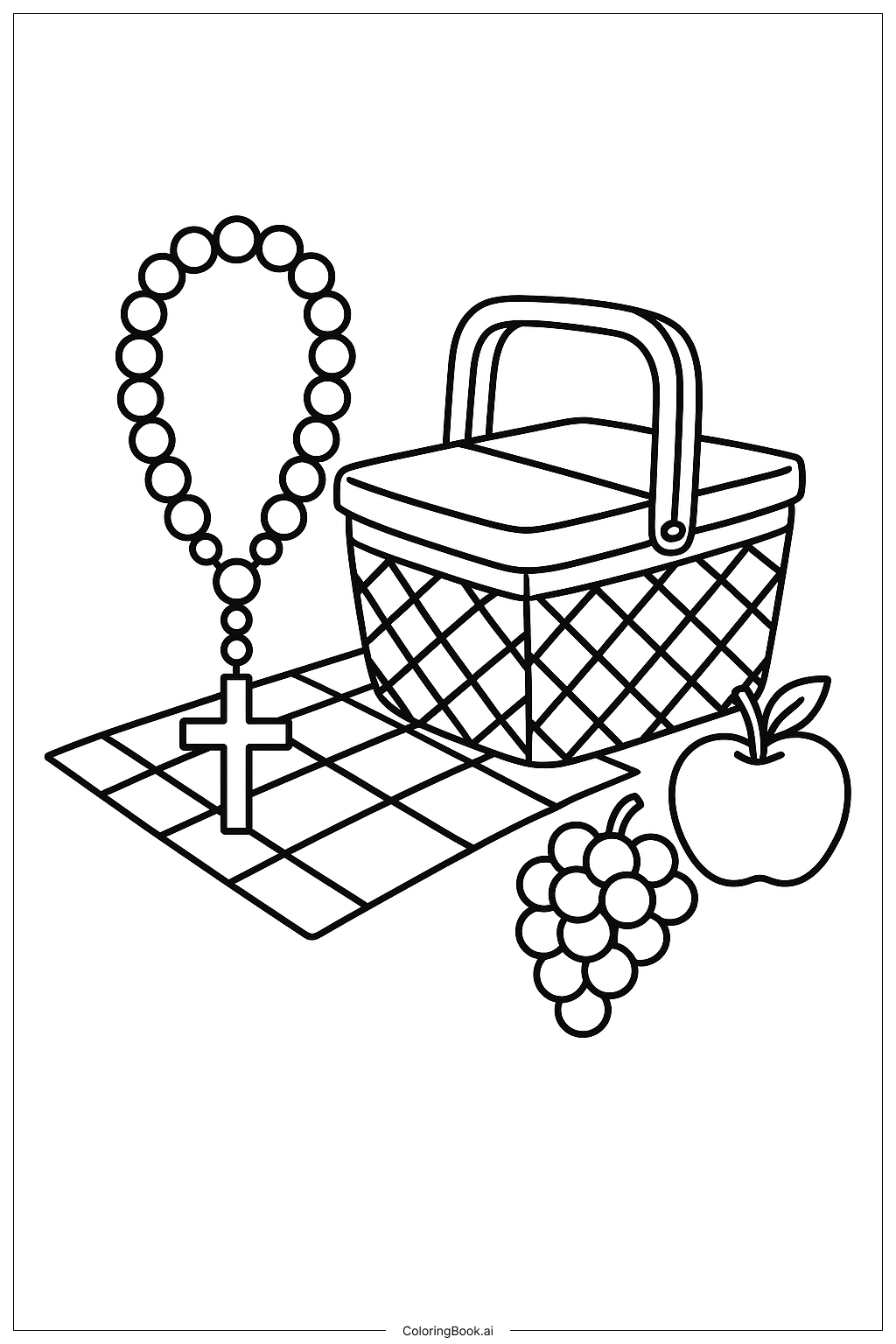 玫瑰念珠野餐籃著色頁