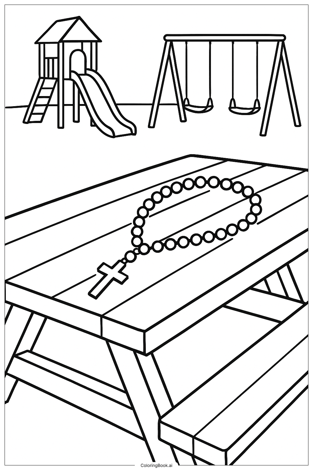 묵주 운동장 풍경 색칠공부 페이지