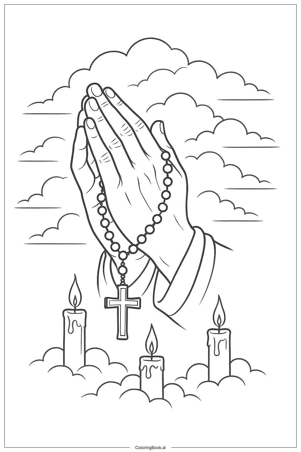 念珠祈禱雙手場景著色頁