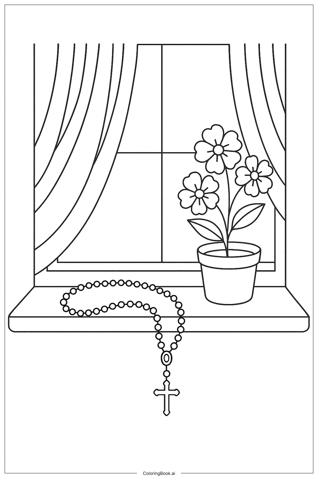 묵주 윈도우 선반 꽃 색칠공부 페이지