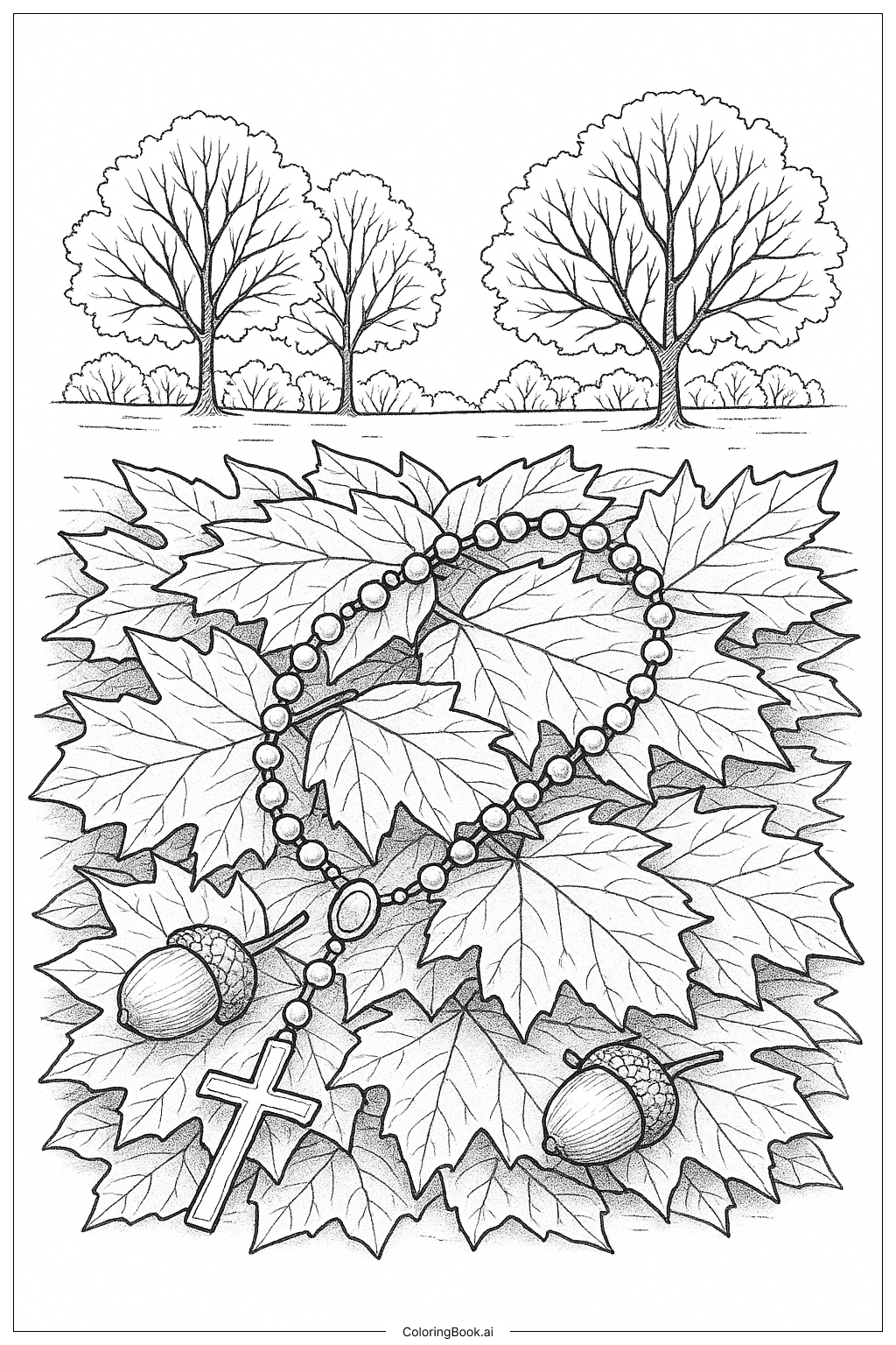  秋叶念珠填色页 