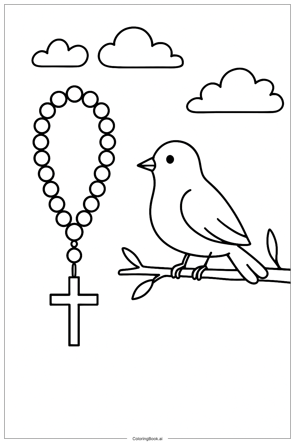 Página para colorir de Terço com Pomba