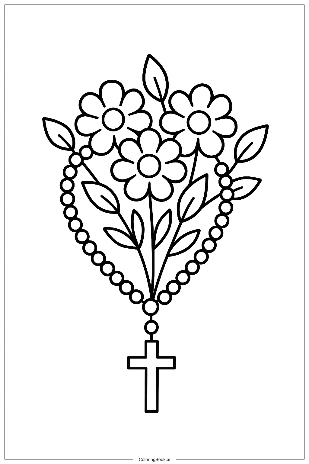 꽃이 있는 묵주 색칠공부 페이지