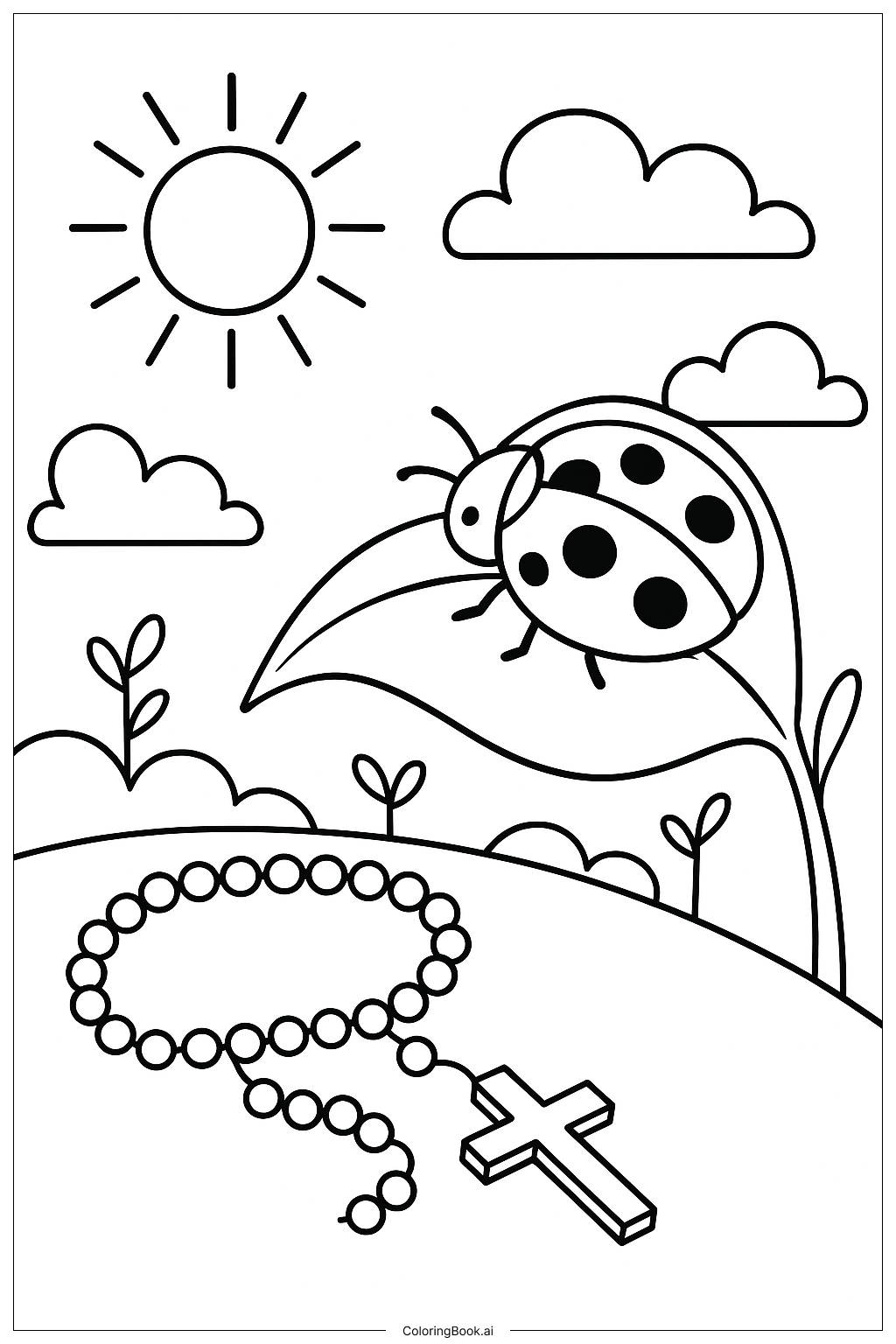  Rosenkranz mit Marienkäfer Ausmalseite 