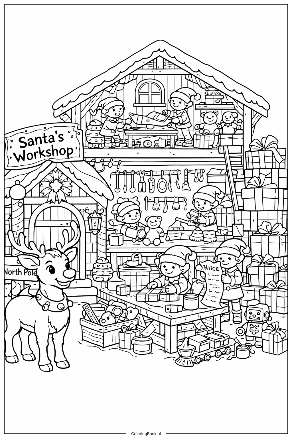  Trang tô màu Rudolph Và Cảnh Xưởng Ông Già Noel 