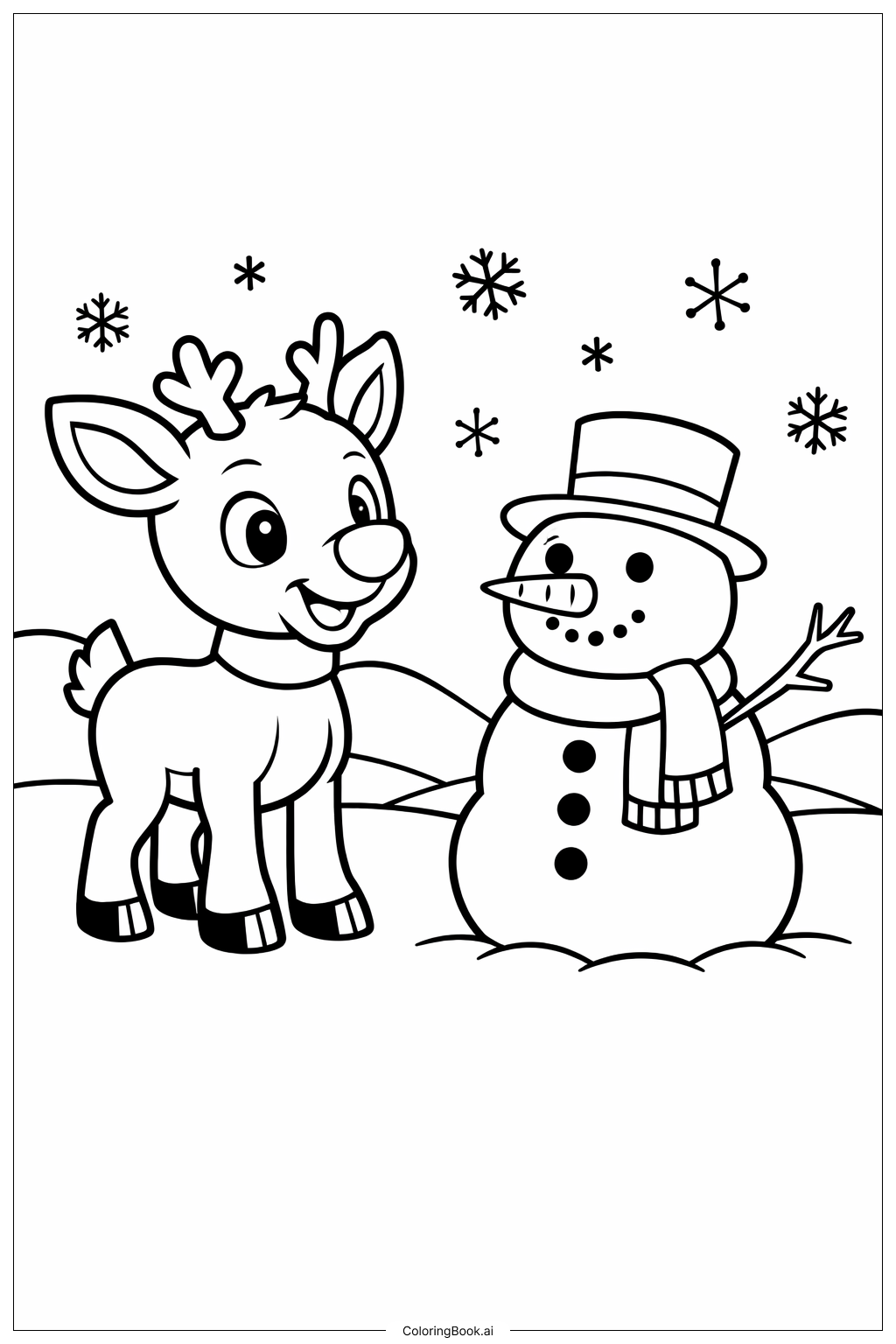  Rudolph And Snowman Friend Coloring Page 