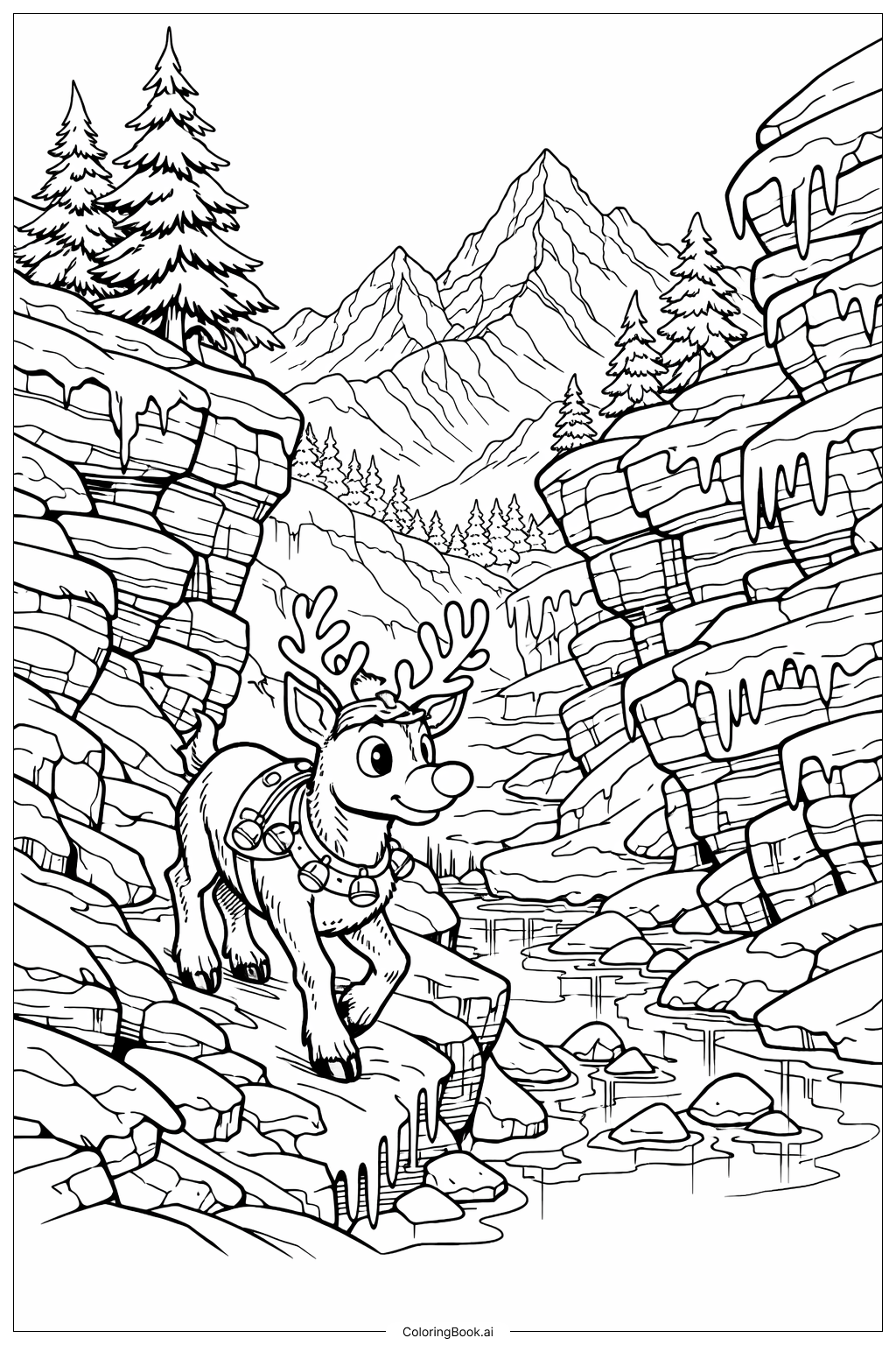  Rudolph Crossing Icy Mountain Pass Coloring Page 
