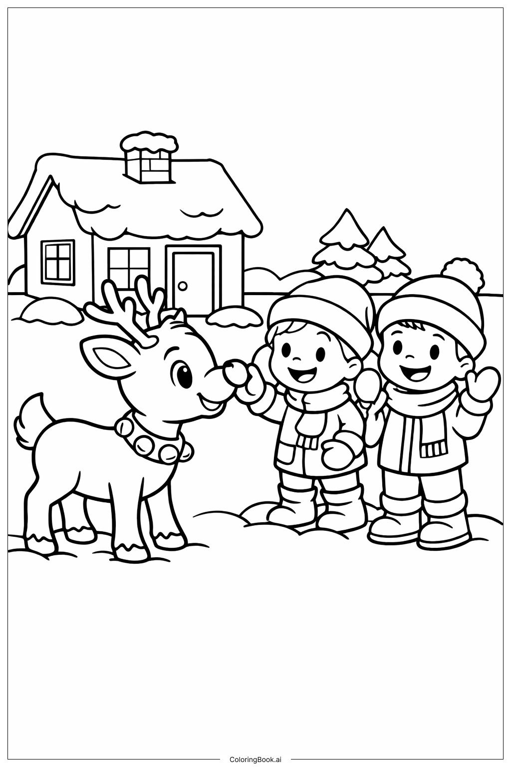 Rudolph begrüßt Kinder Ausmalseite