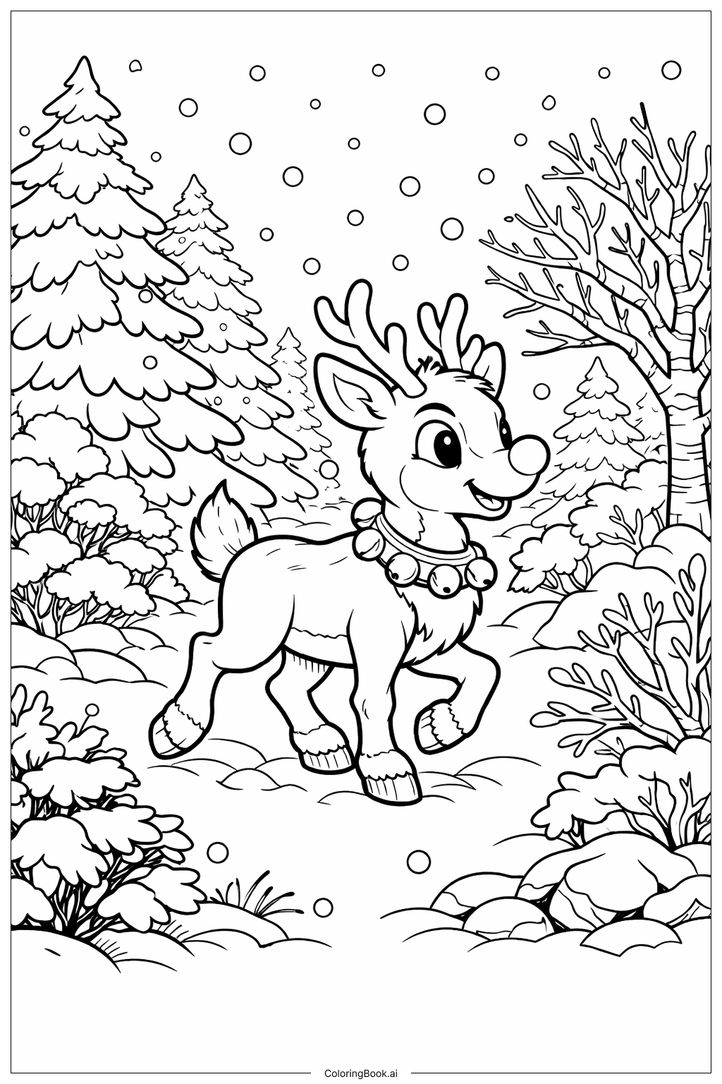  Rudolph In Winter Forest Scene Coloring Page 