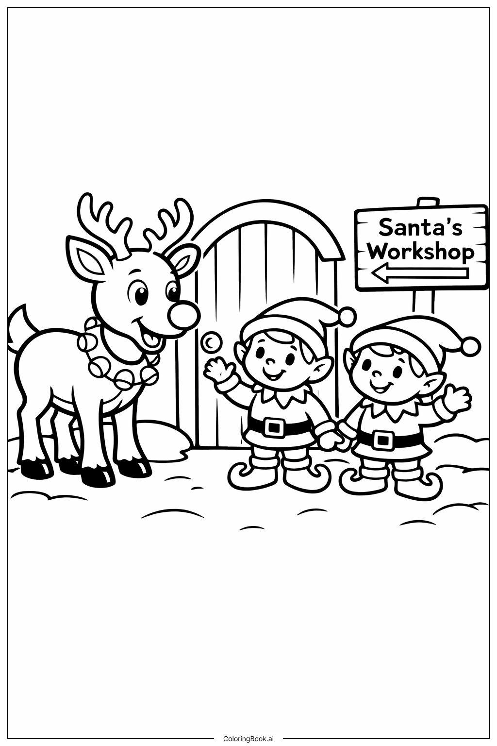  ルドルフがエルフに会うの塗り絵ページ 