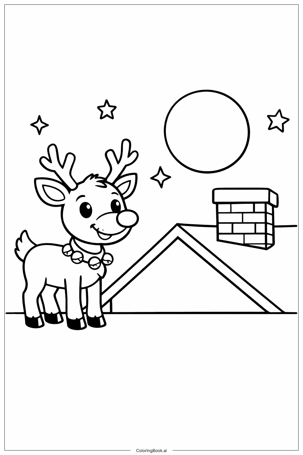  Rudolph Near Chimney Roof Coloring Page 