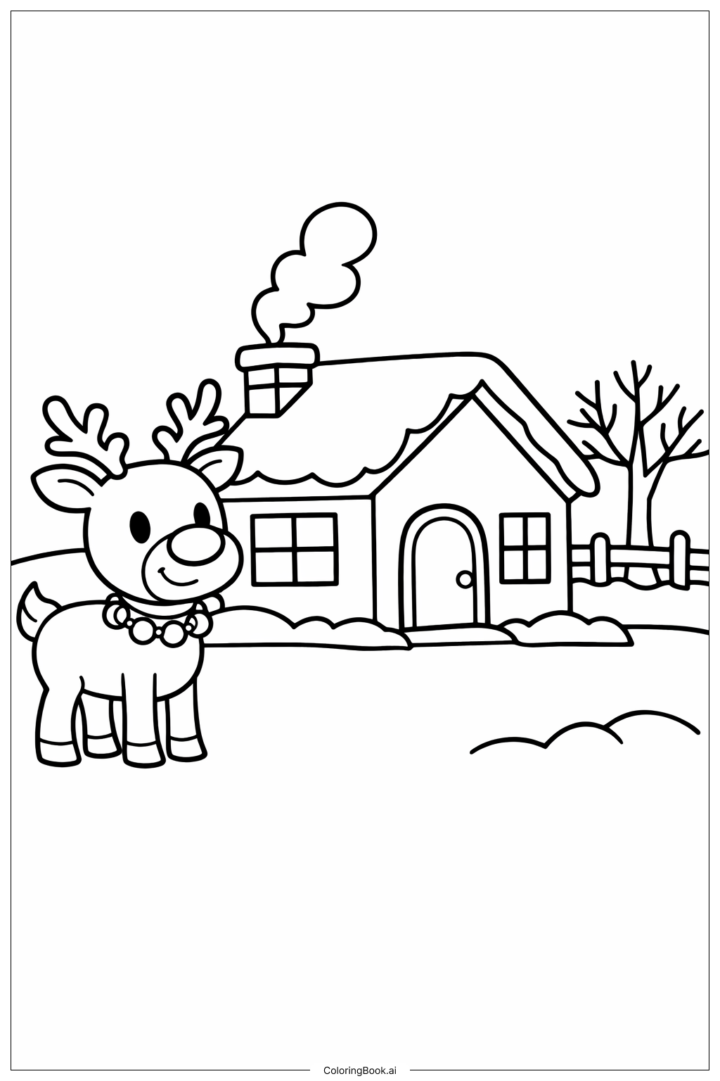  温馨小屋旁的鲁道夫填色页 