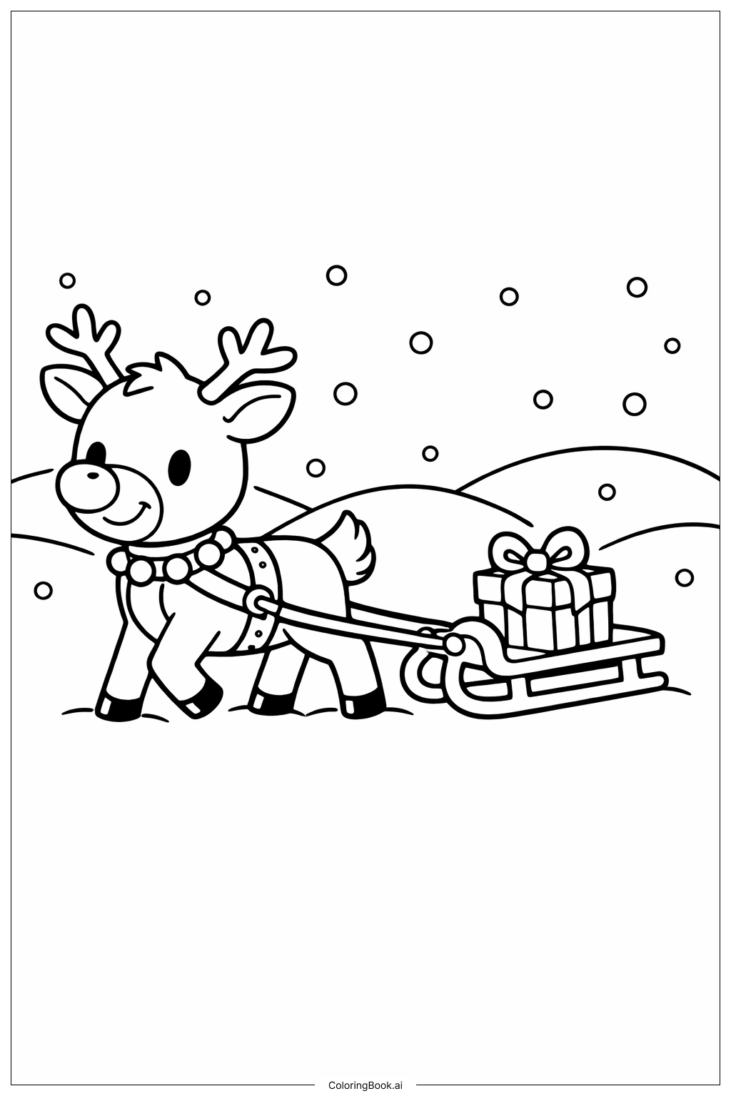  Rudolph Pulling Small Sleigh Coloring Page 
