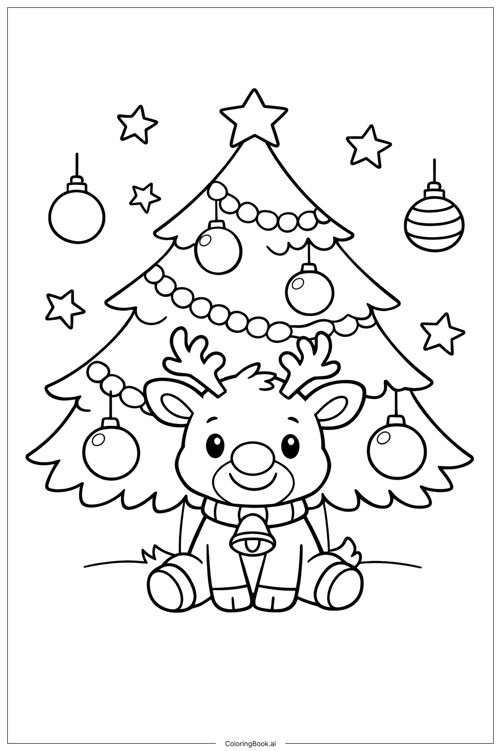  Página para colorir de Rudolph Sob Árvore de Natal 