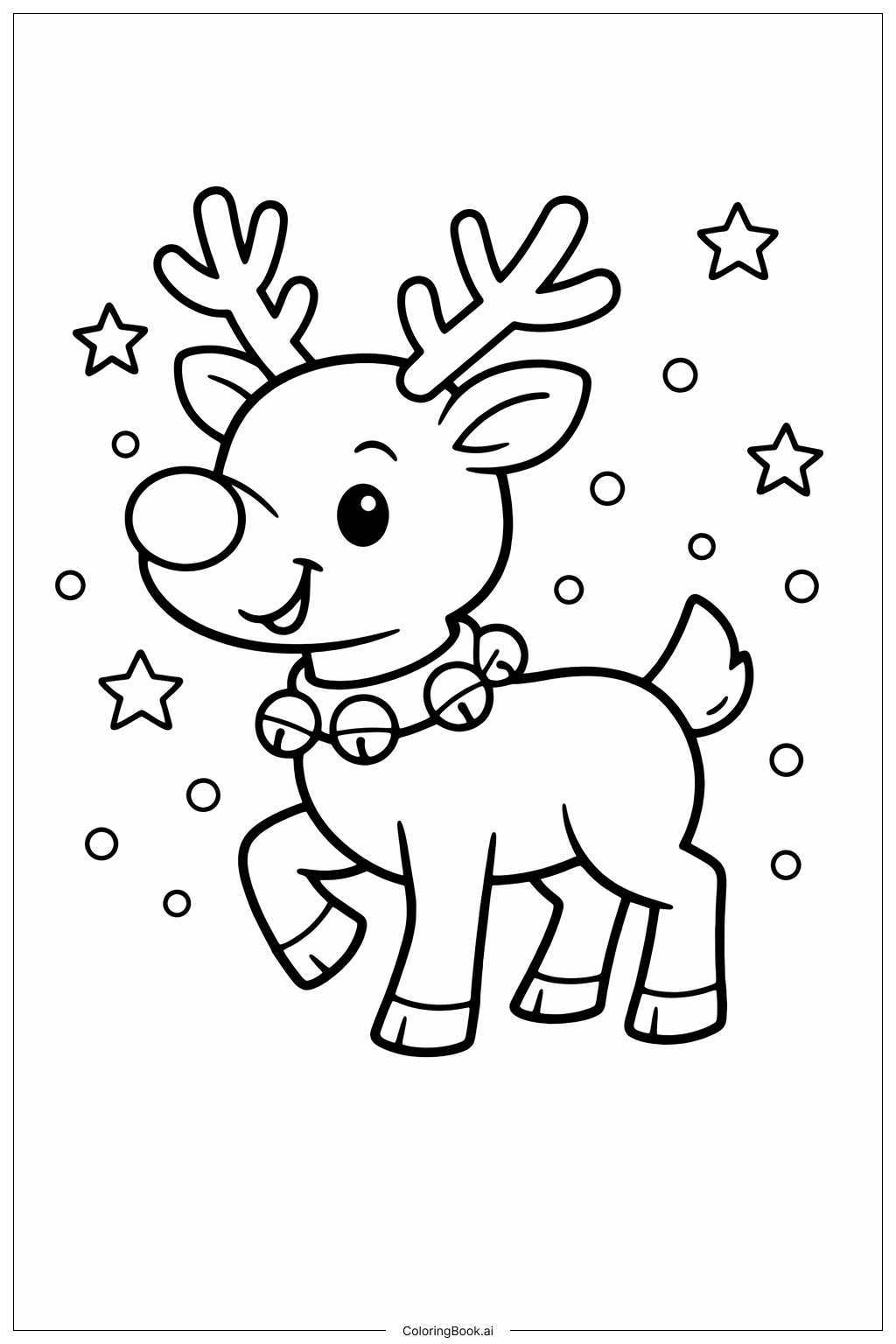  ベルの首輪をつけたルドルフの塗り絵ページ 