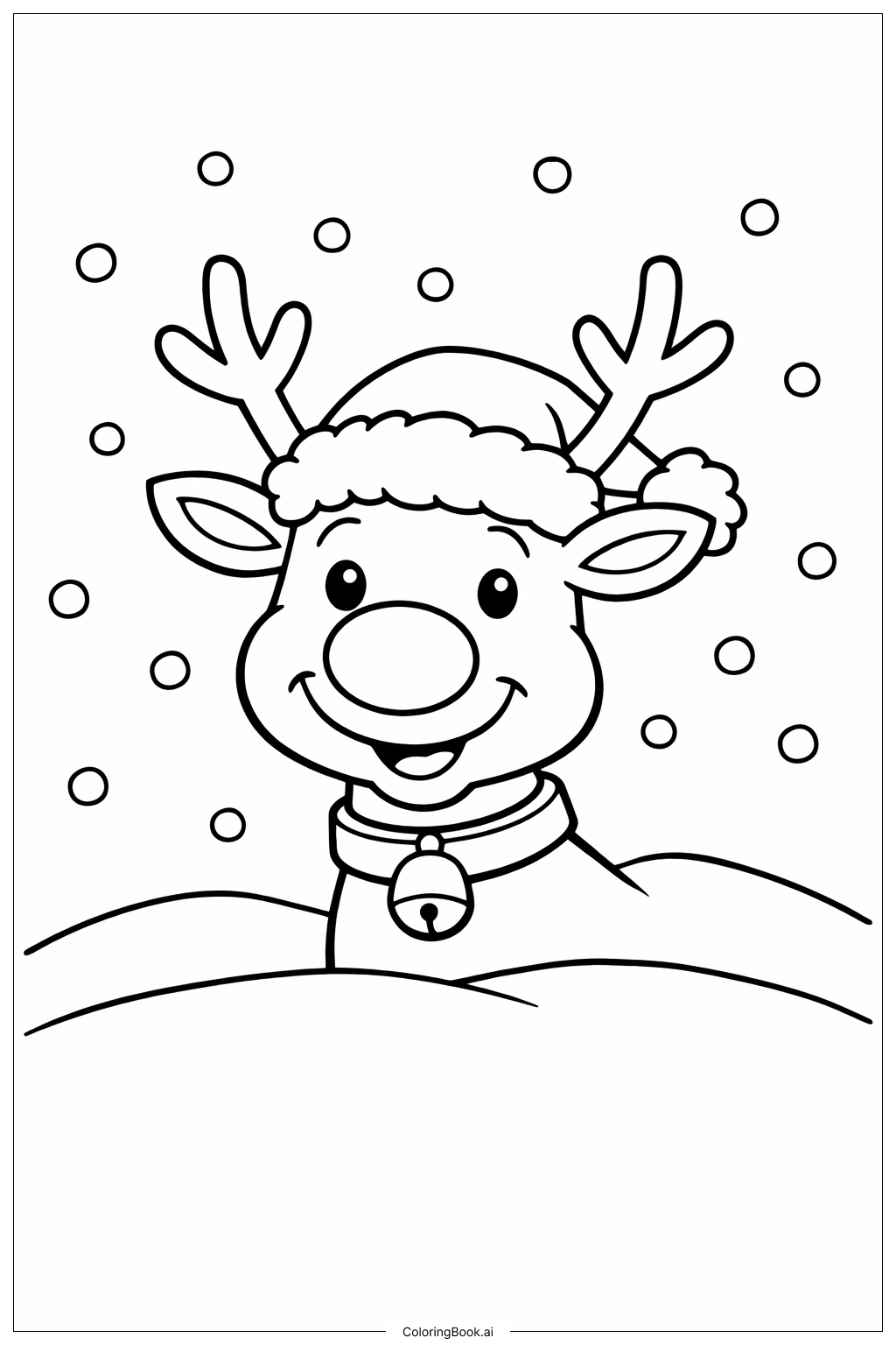  戴圣诞帽的鲁道夫填色页 