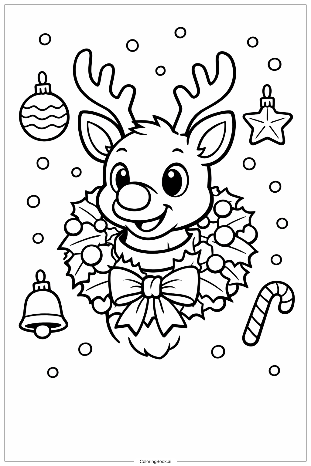  Página para colorir de Rudolph com Guirlanda 