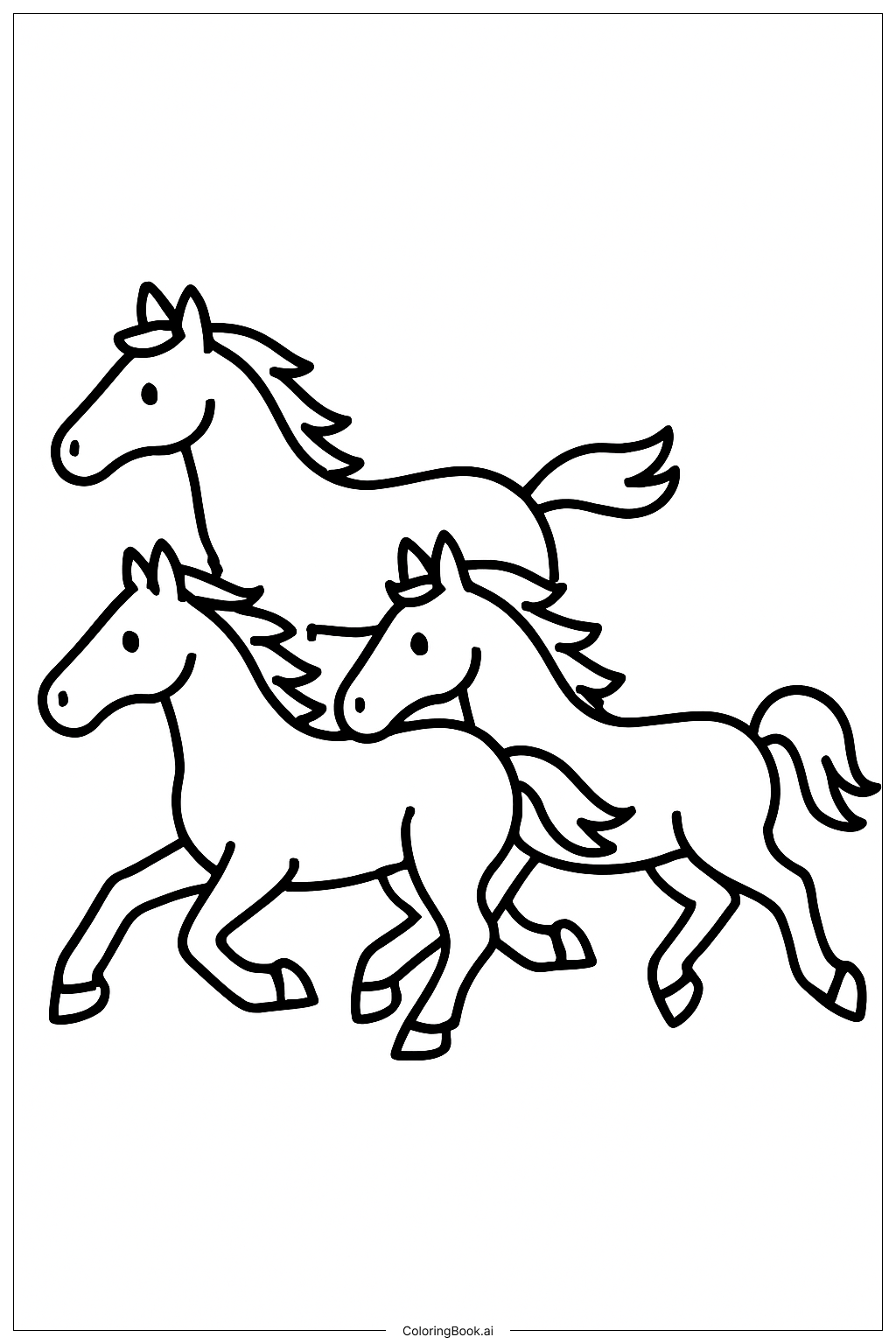  Running Horses Coloring Page 