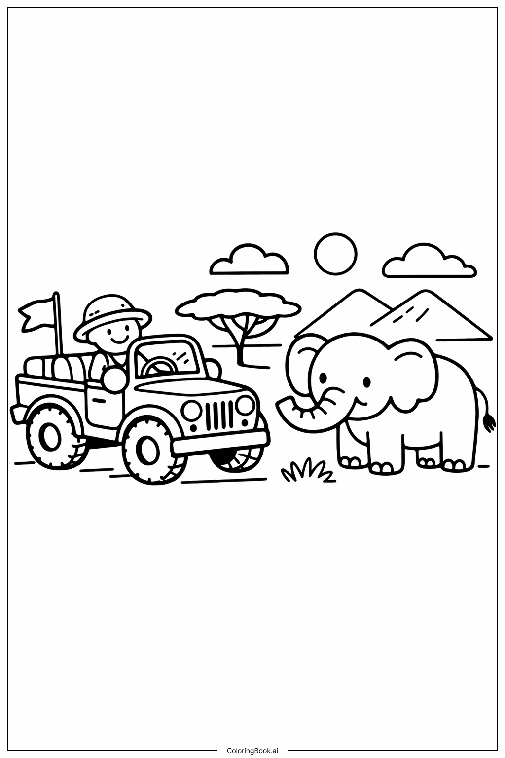  叢林吉普車塗鴉著色頁 