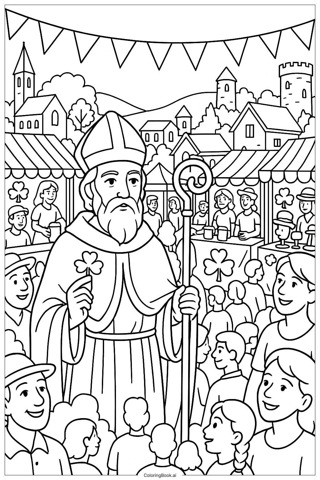  セントパトリックの賑やかな村祭りの塗り絵ページ 