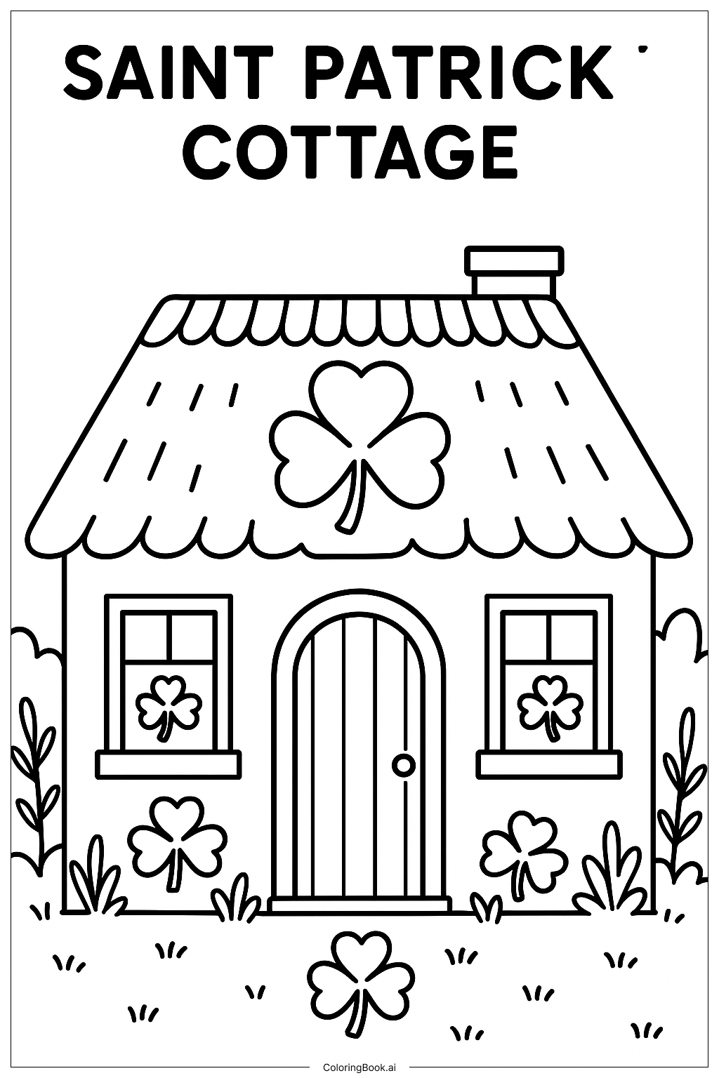  Página para colorear de Cabaña de San Patricio con Tréboles 