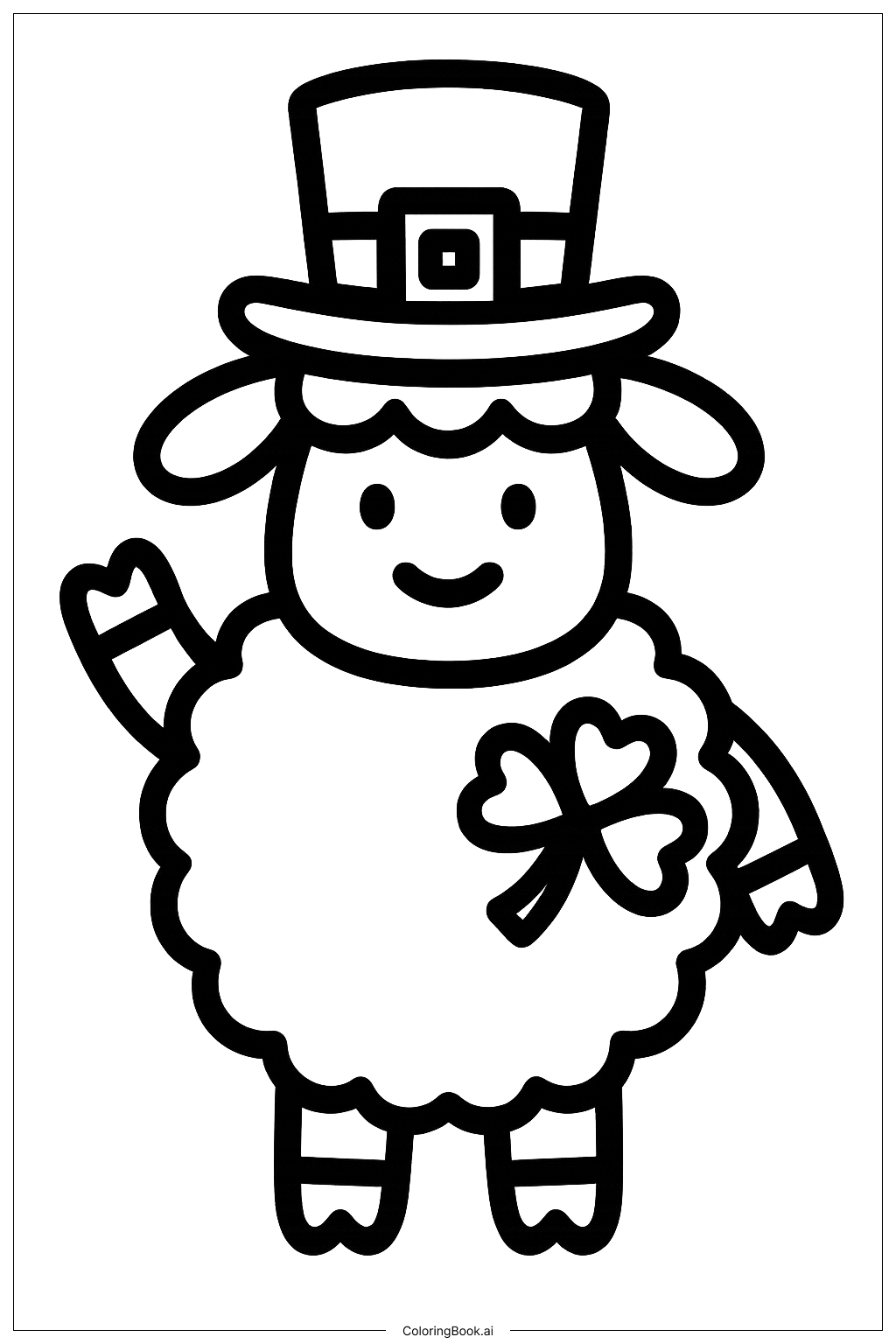  セントパトリックスデーのフレンドリーな羊の塗り絵ページ 
