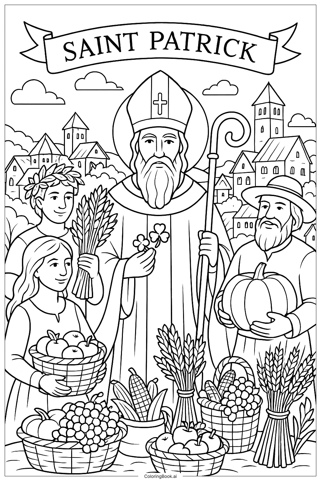 Saint Patrick Harvest Celebration Scene Coloring Page 