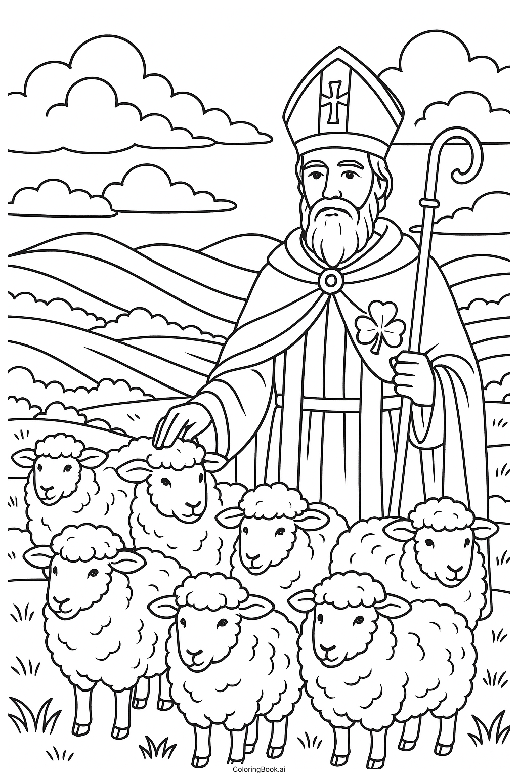 Saint Patrick Highland Sheep Herding Coloring Page 