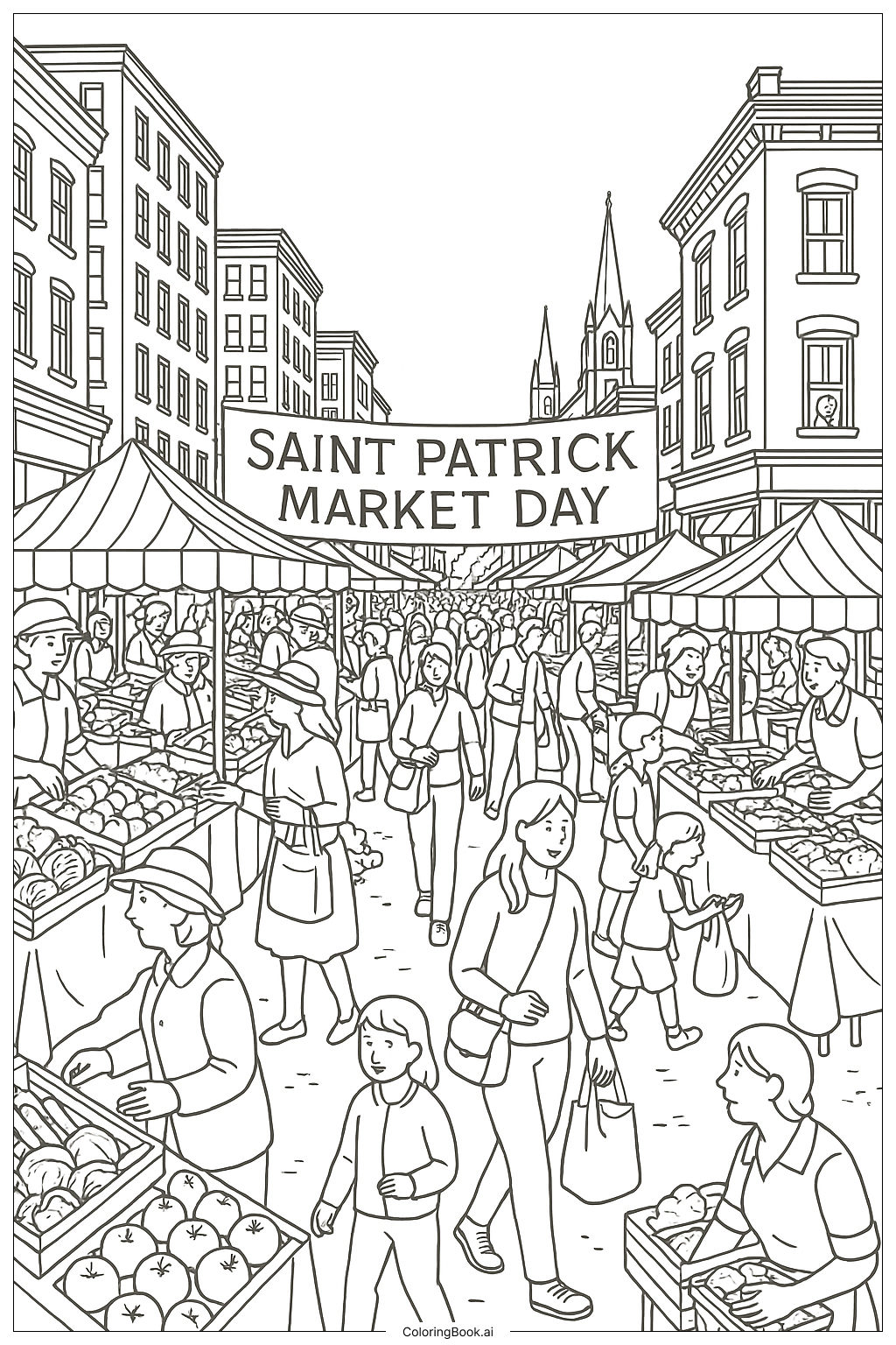  Saint Patrick Market Day With Crowds Coloring Page 