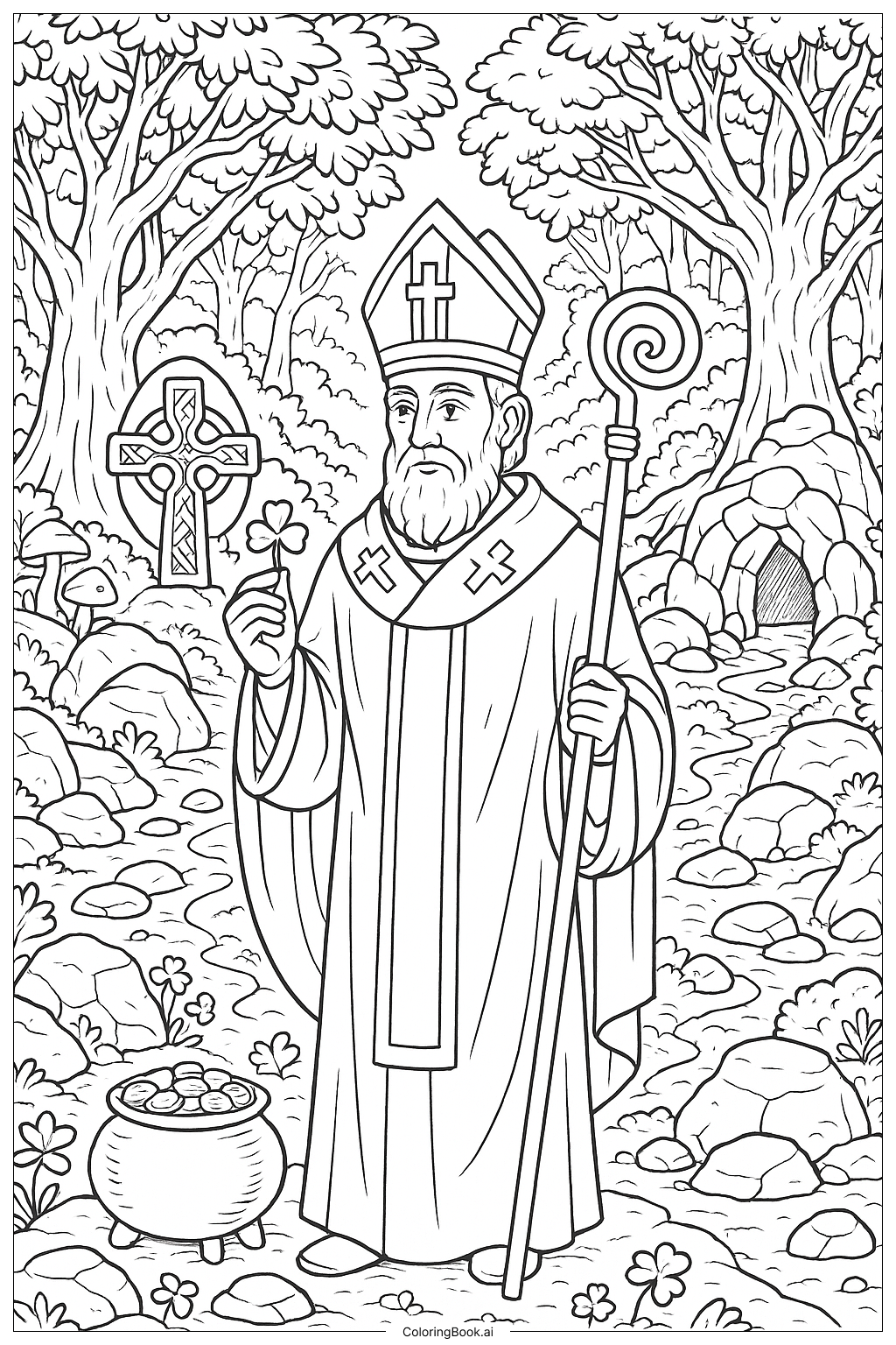  聖派翠克傳說森林場景著色頁 