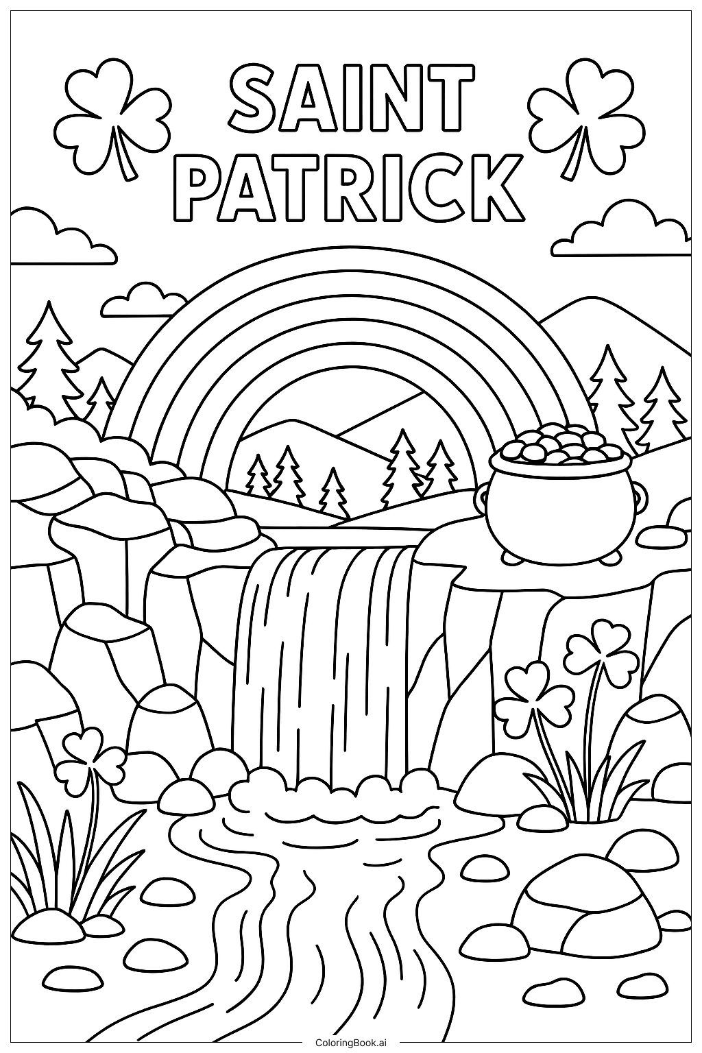  성 패트릭 무지개 폭포 풍경 색칠공부 페이지 