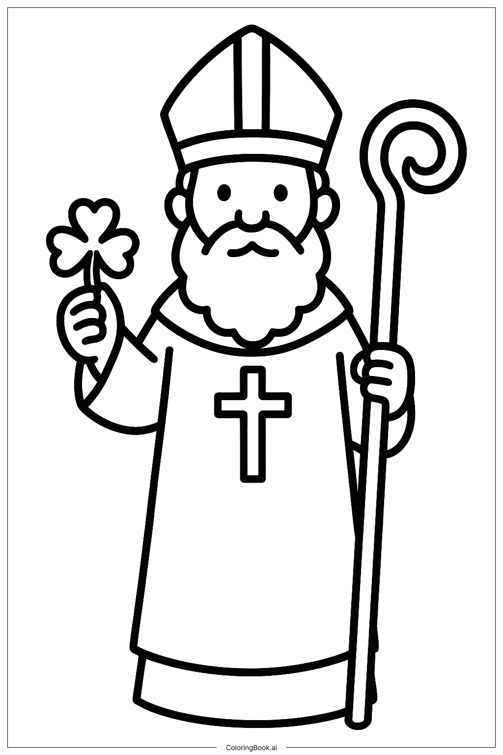  Página para colorir de São Patrício com Trevo 