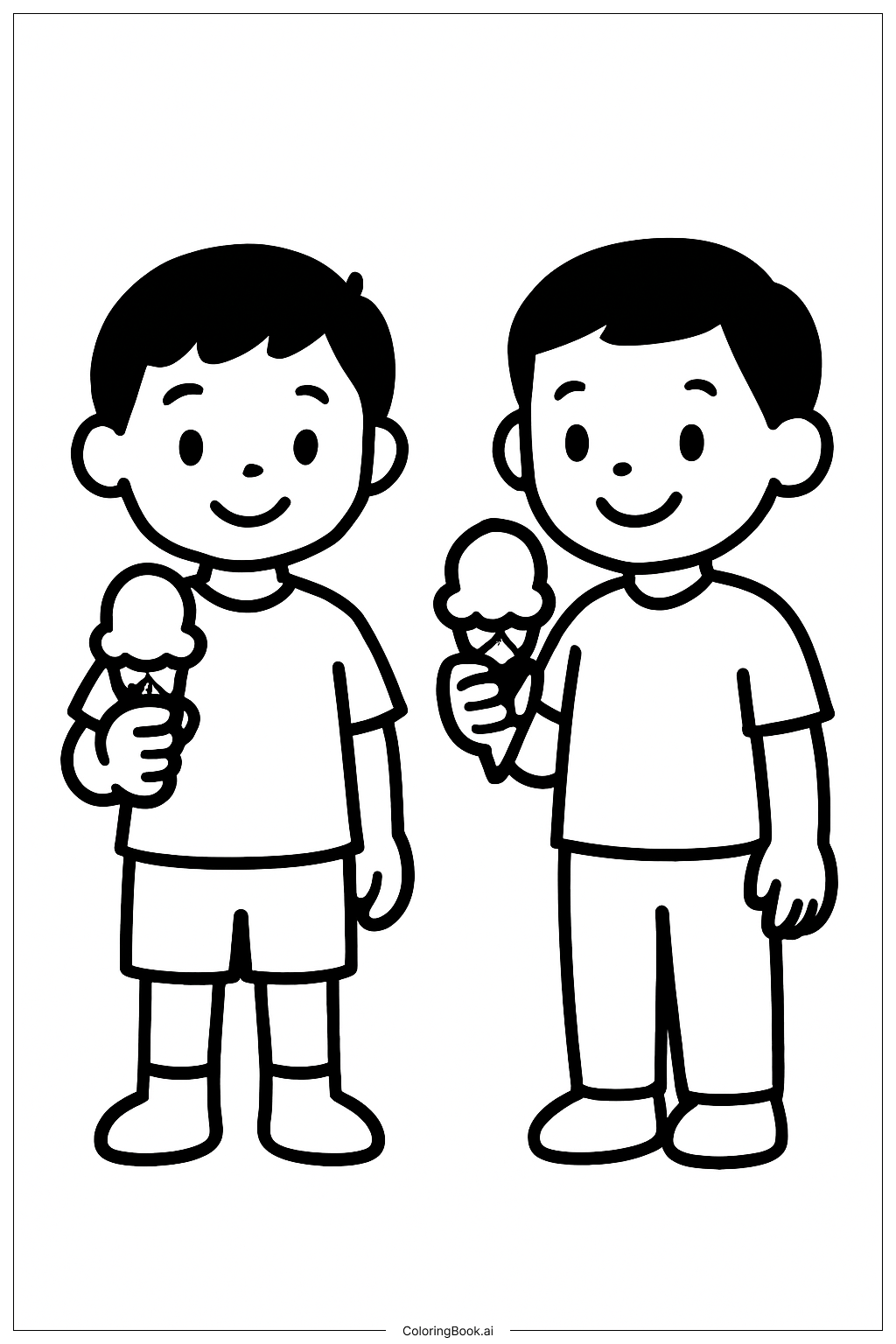 サジャの少年たちがアイスクリームを食べるの塗り絵ページ