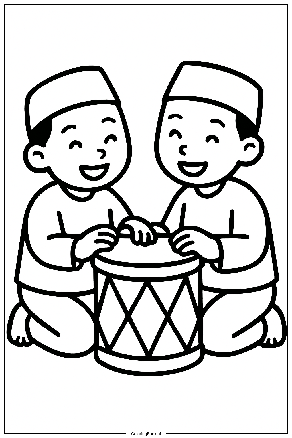 サジャの少年たちが太鼓を叩くの塗り絵ページ