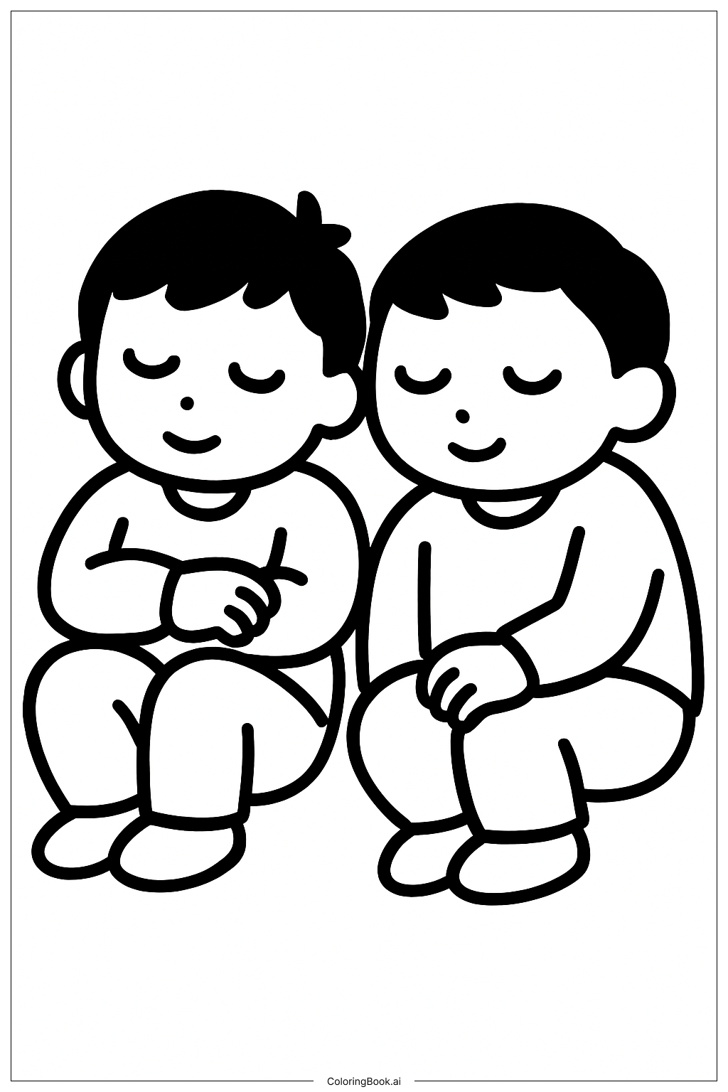 寝ているサジャの男の子たちの塗り絵ページ