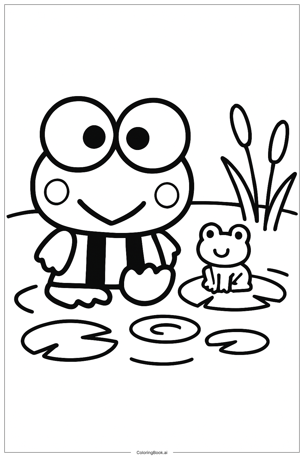  Página para colorear de Sanrio Keroppi y sus amigos del estanque 