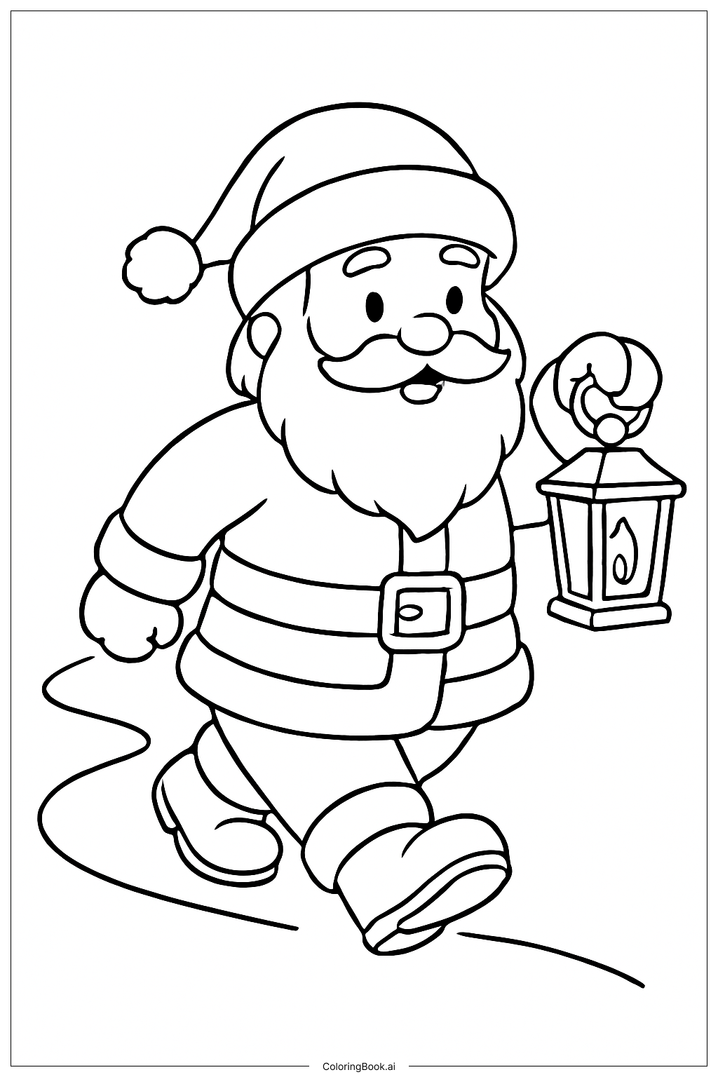 ランタンを持つサンタクロースの塗り絵ページ